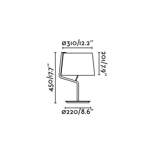 Plano con medidas de Lámpara de Sobremesa Berni Negra Mate Diseño Nahtrang FARO · Ref. 29333