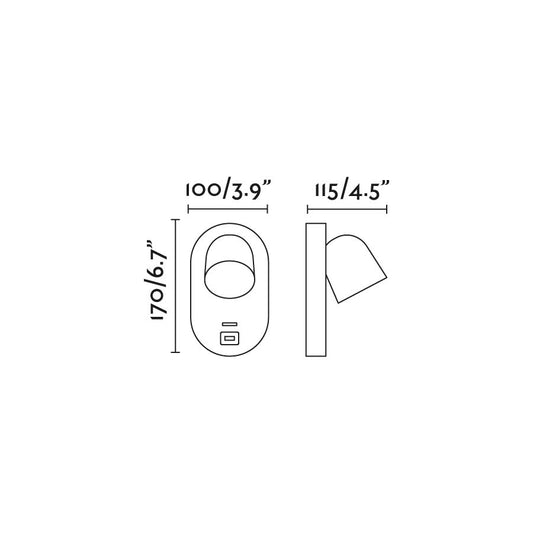 Plano con medidas de Aplique de Pared CORB con Puerto USB Blanco Mate FARO