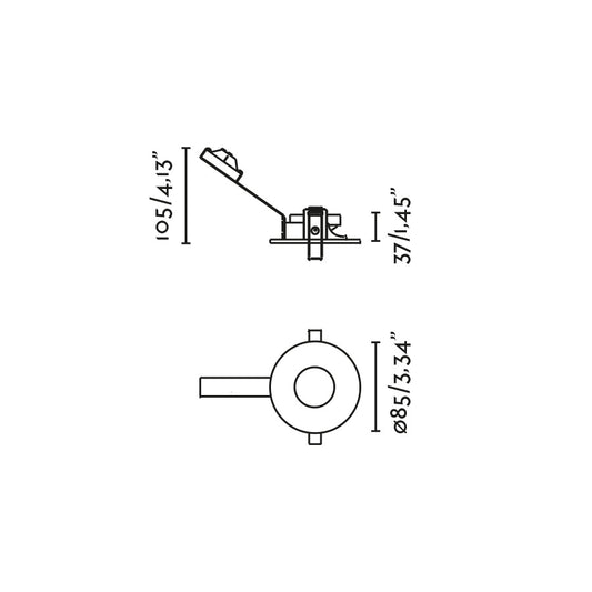 Plano con medidas de Empotrable Pinhole NIVA Blanco IP65 GU10 Faro · Ref. 43429