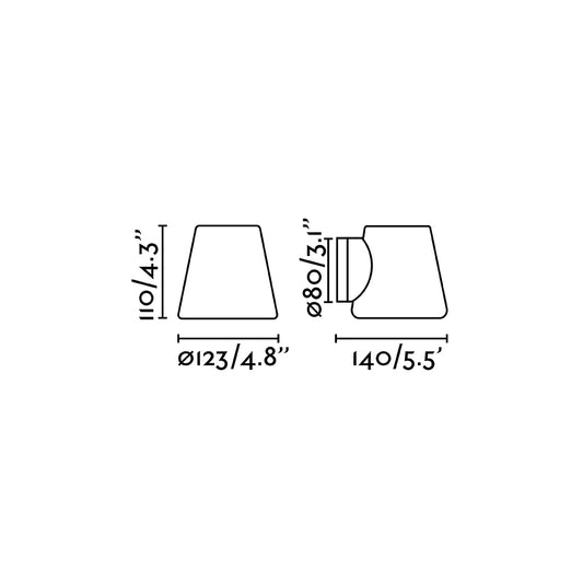 Plano con medidas de Aplique de Pared BIANCA 14 cm G9 6W Cromado y Blanco FARO