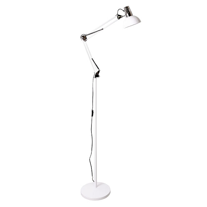 Flexo de Pie Articulado ANTIGONA Altura Regulable Blanco y Cromo Lumit - vista principal | Interlusa