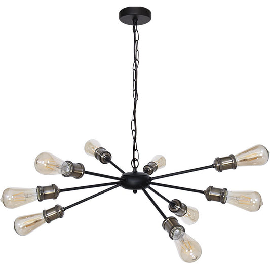 Lámpara de Techo Vintage ARYANA 9xE27 65 cm Negro y Cuero Interlusa - vista principal | Interlusa