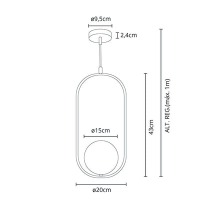 Lámpara Colgante AIMEE 20 cm Cromo Altura Regulable LUMIT Interlusa - imagen 3 | Interlusa