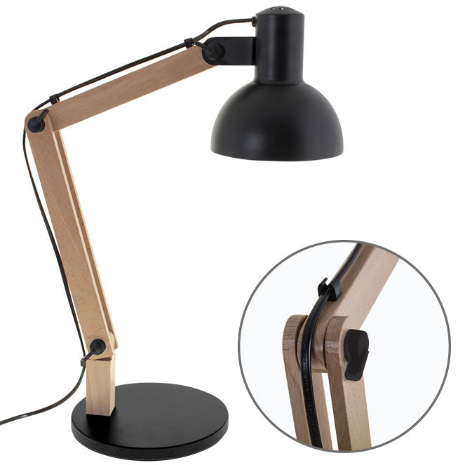 Flexo de Sobremesa DARCI 35 cm E27 11W Negro Madera Natural Lumit - vista principal | Interlusa