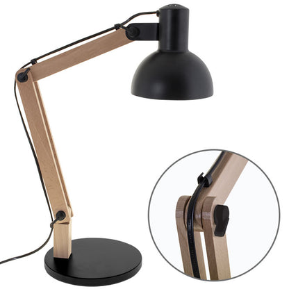 Flexo de Sobremesa DARCI 35 cm E27 11W Negro Madera Natural Lumit - vista principal | Interlusa