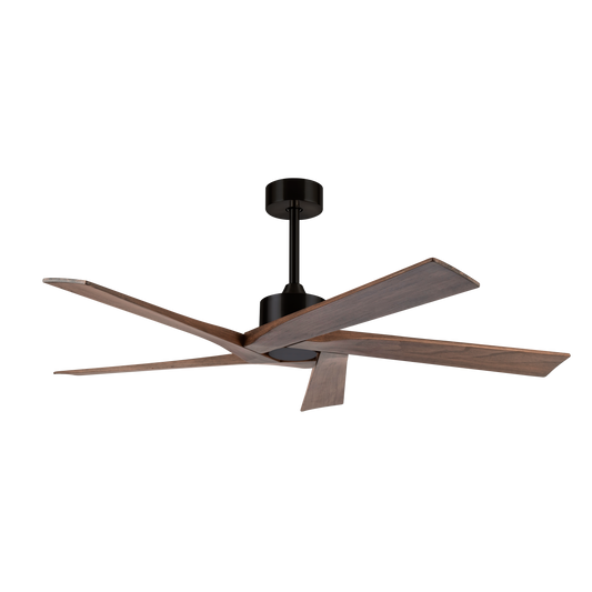 Ventilador de techo Nadir Negro/Nogal de Fabrilamp con 5 aspas y control remoto. Disponible en lozguru.com · Ref. 159190502