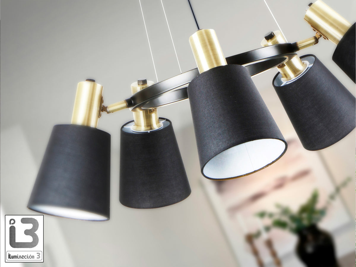 Lámpara Colgante Gisela 5 Luces Negro Mate y Latón Schuller en ambiente decorado | Schuller
