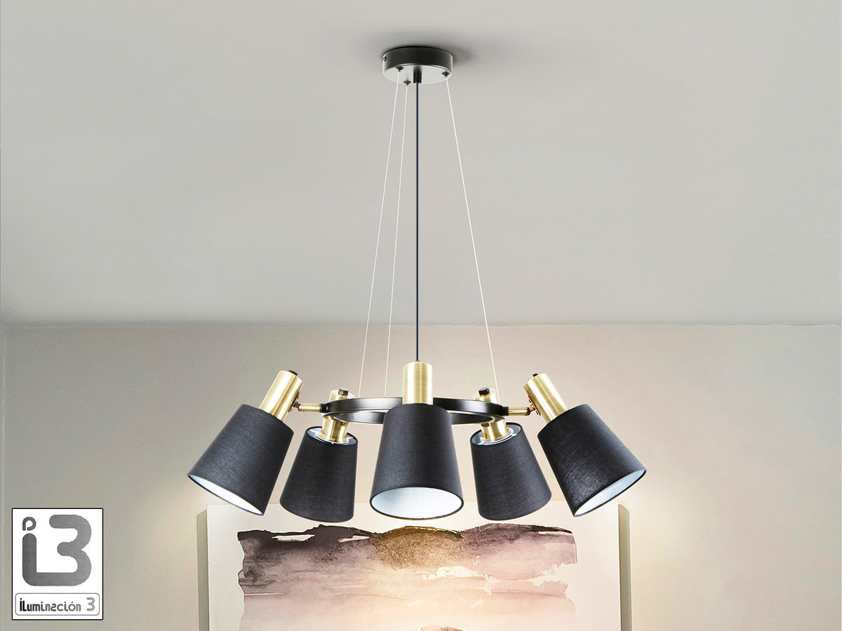 Lámpara Colgante Gisela 5 Luces Negro Mate y Latón Schuller en ambiente decorado | Schuller