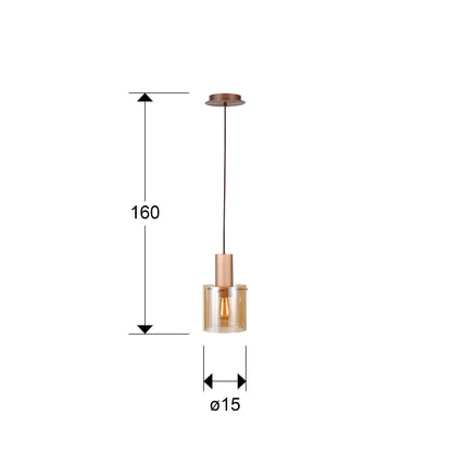 Plano con medidas de Lámpara Colgante Venize Cobre Satinado y Cristal Ámbar Schuller · Ref. 12973