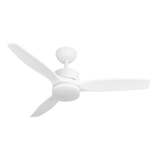Ventilador de techo Torino DC blanco de Fabrilamp/Abrila, con 3 aspas y control remoto. Iluminación LED integrada. · Ref. 209091368