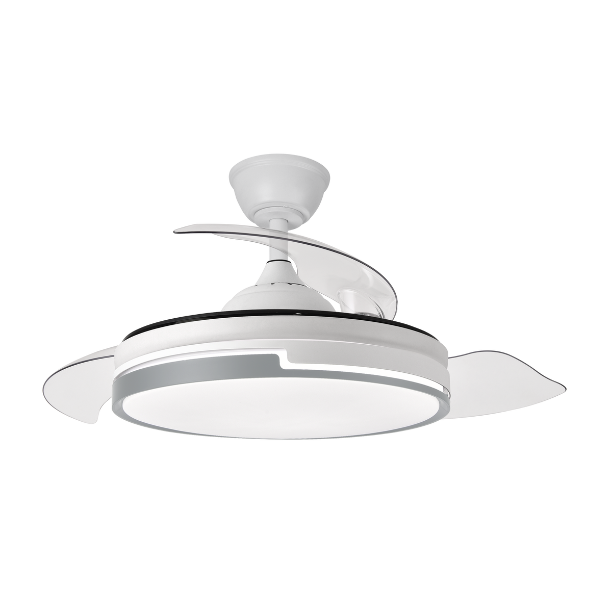 Ventilador de techo Papiro 59W Blanco/Gris de Fabrilamp, vista frontal.