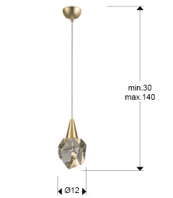 Plano con medidas de Lámpara Colgante Aquaria 1 Luz LED Oro Mate Schuller · Ref. 157025
