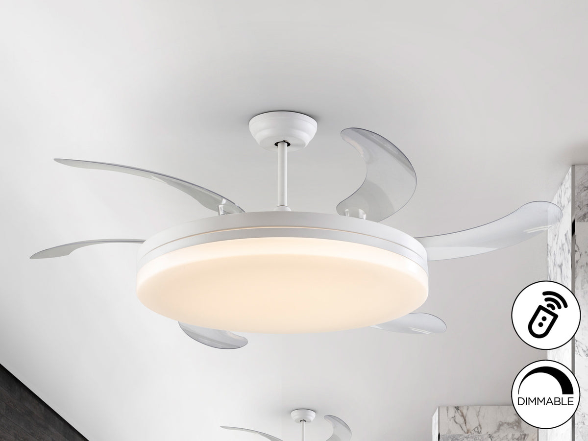 Ventilador de Techo con Luz Vento Maxi 150 cm Aspas Retráctiles Blanco Schuller en ambiente decorado | Schuller