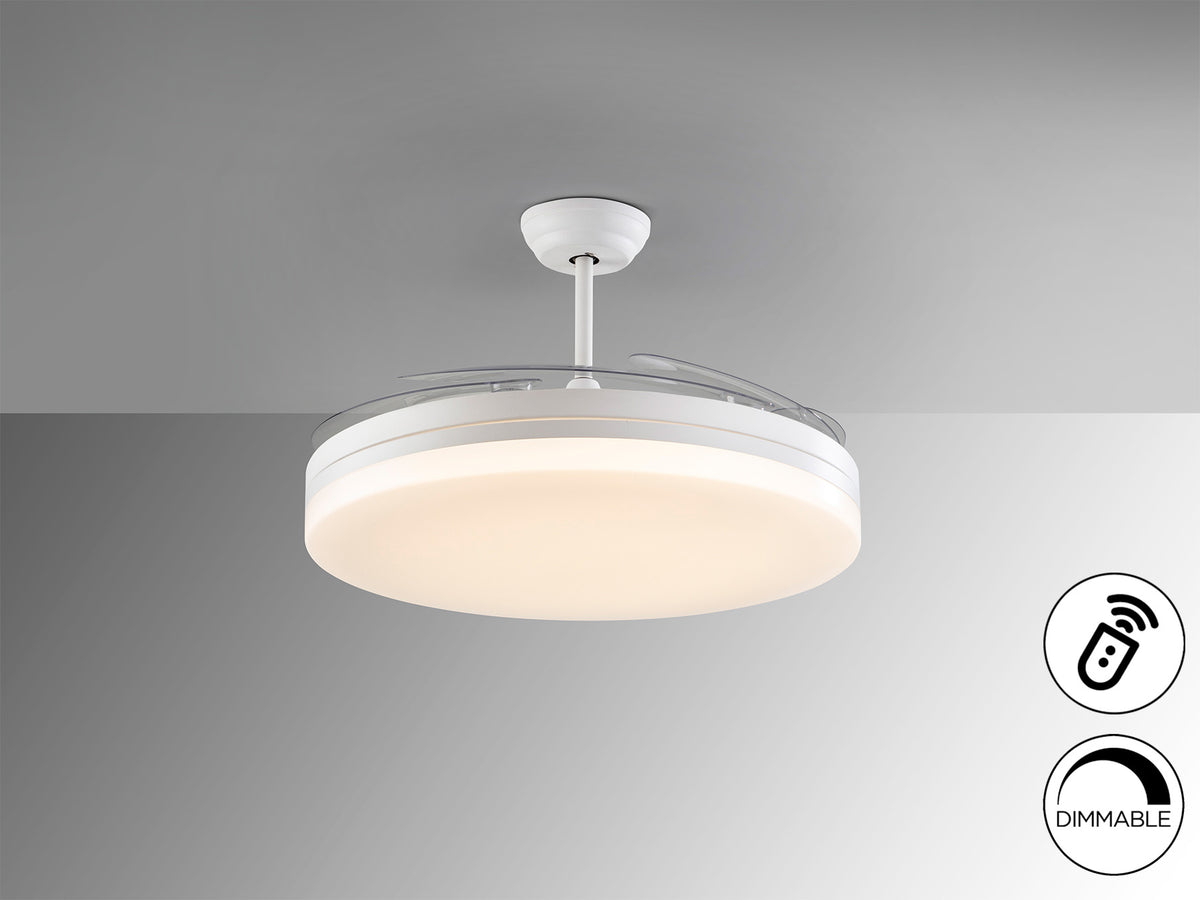 Ventilador de Techo con Luz Vento Maxi 150 cm Aspas Retráctiles Blanco Schuller en ambiente decorado | Schuller
