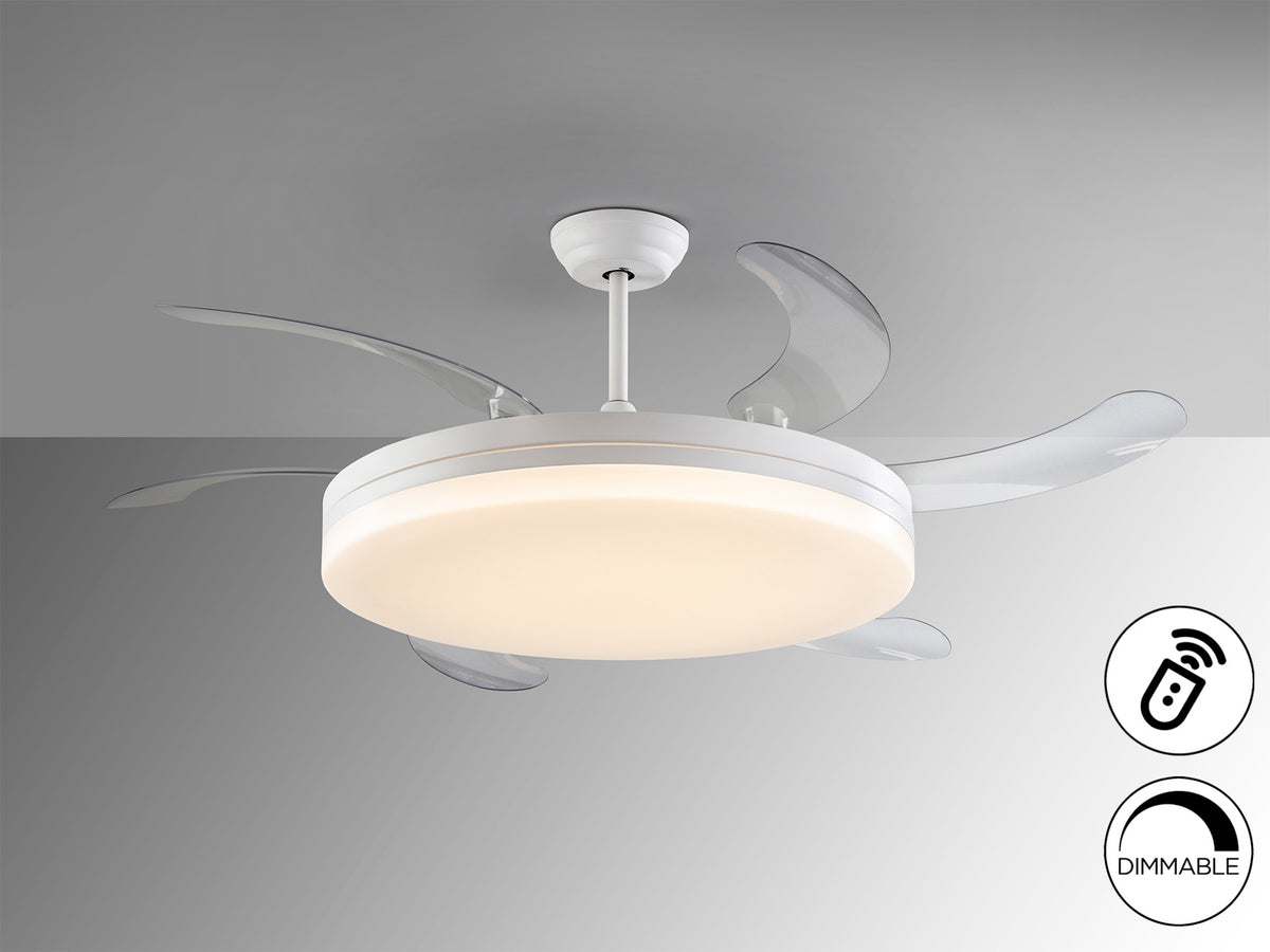 Ventilador de Techo con Luz Vento Maxi 150 cm Aspas Retráctiles Blanco Schuller en ambiente decorado | Schuller