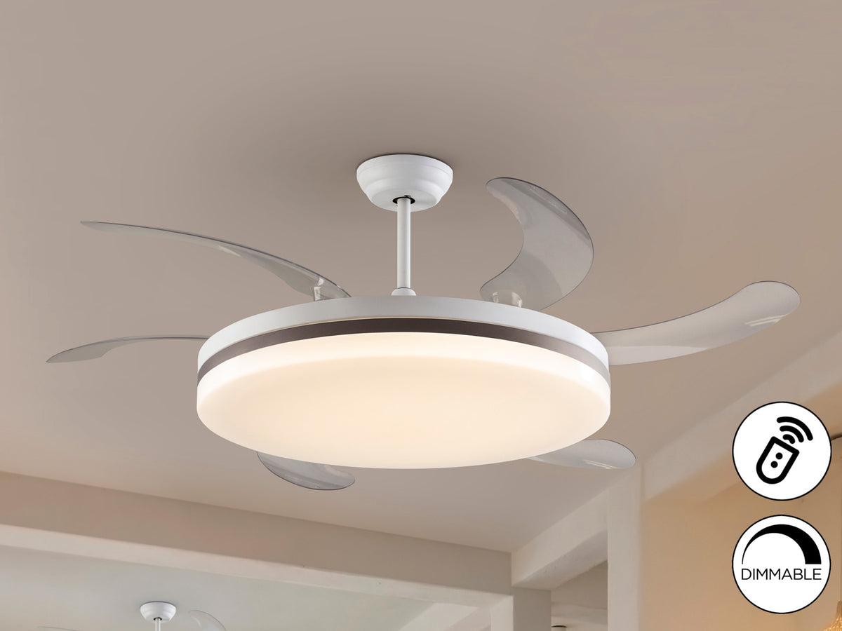Ventilador de Techo con Luz Vento Maxi 150 cm Aspas Retráctiles Blanco y Bronce Schuller en ambiente decorado | Schuller