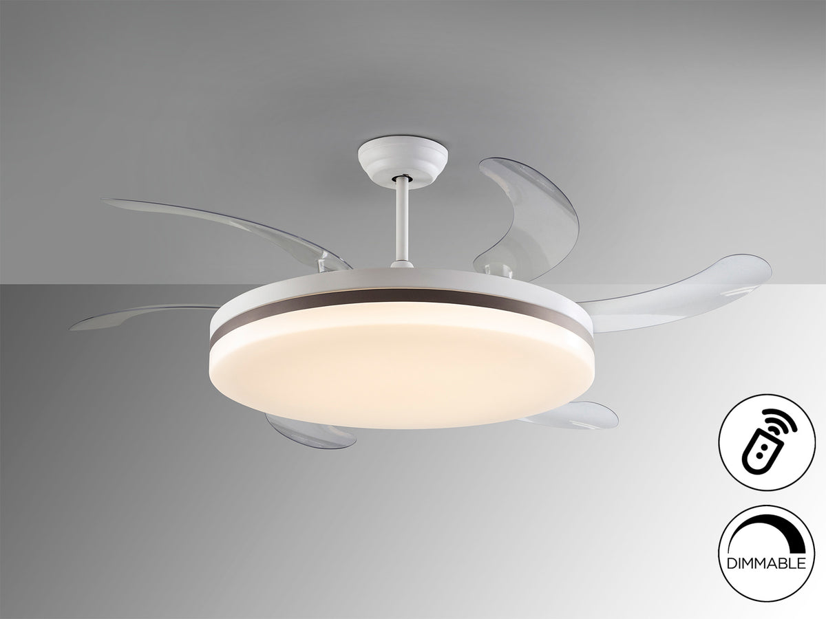 Ventilador de Techo con Luz Vento Maxi 150 cm Aspas Retráctiles Blanco y Bronce Schuller en ambiente decorado | Schuller