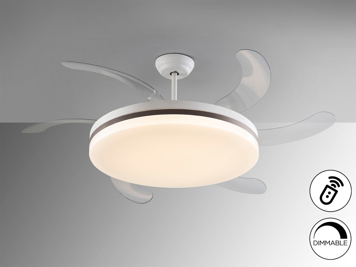 Ventilador de Techo con Luz Vento Maxi 150 cm Aspas Retráctiles Blanco y Bronce Schuller en ambiente decorado | Schuller