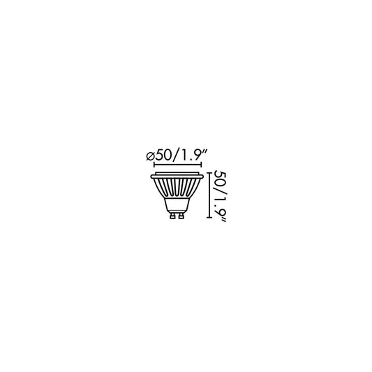 Plano con medidas de Bombilla LED GU10 7W 2700K 632 lm 38° Diámetro 5 cm FARO