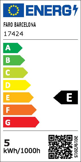 Etiqueta energética de Bombilla LED Filamento Pebetero Ámbar E27 5W 2700K FARO