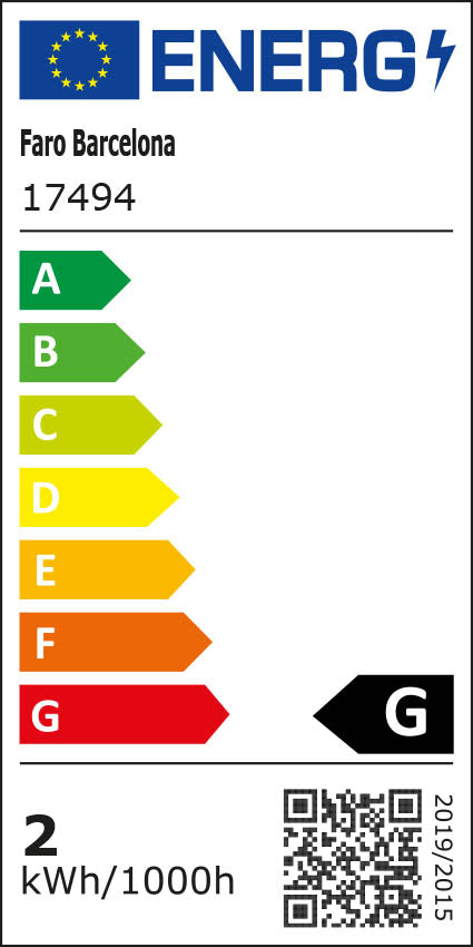 Etiqueta energética de Bombilla LED G4 33 mm 1,5W 3000K 90 lm Transparente FARO · Ref. 17494