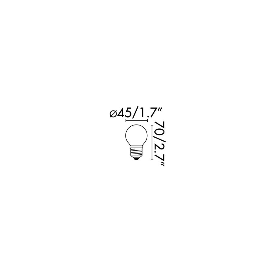 Plano con medidas de Bombilla LED Esférica G45 E27 4,5W 2700K Mate Dimmable Faro