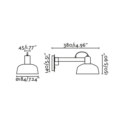Plano con medidas de Aplique de Pared con Brazo Articulado Tatawin Faro - Naranja rojizo · Ref. 20342-143