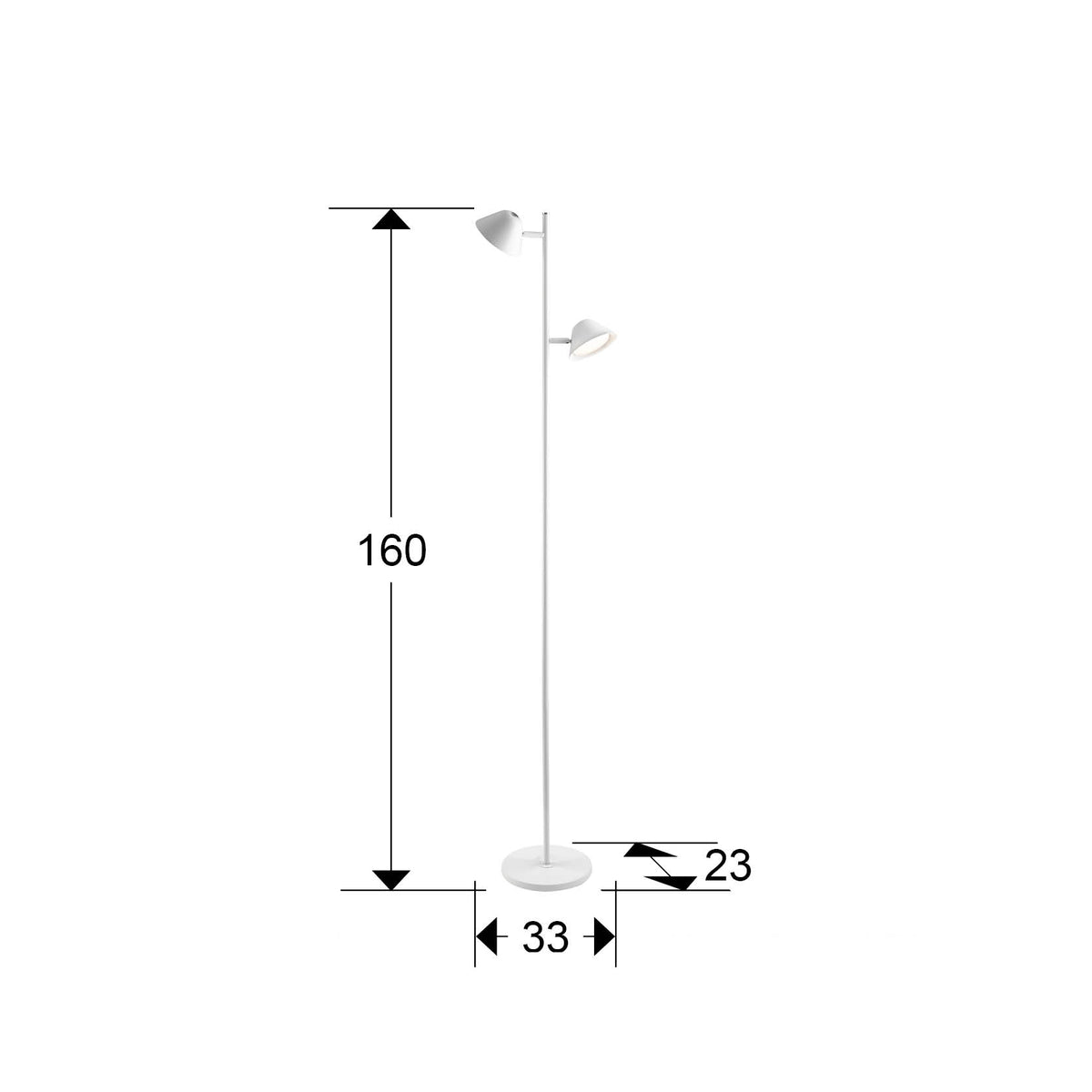 Plano con medidas de Lámpara de Pie Taros LED 20W Blanco Mate con Mando Schuller · Ref. 215619