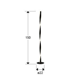 Plano con medidas de Lámpara de Pie LED Twist 150 cm Negro Mate Schuller · Ref. 219204