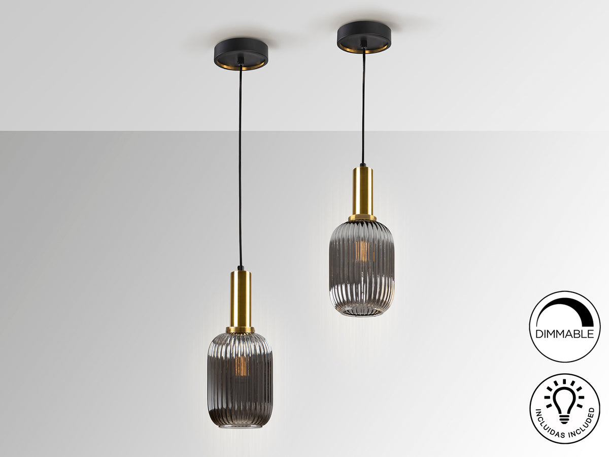 Lámpara Colgante Norma 14 cm Gris Smoke y Negro Schuller en ambiente decorado | Schuller