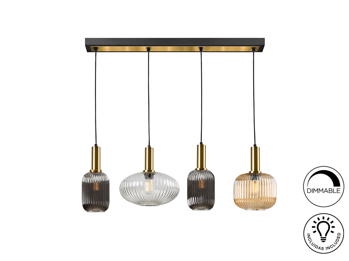 Lámpara Colgante Lineal Norma 4 Luces Negro Mate y Latón Schuller - vista principal | Schuller