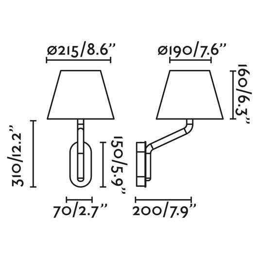 Plano con medidas de Aplique de Pared con Lector ETERNA 15W Negro y Cromo FARO · Ref. 24007-12
