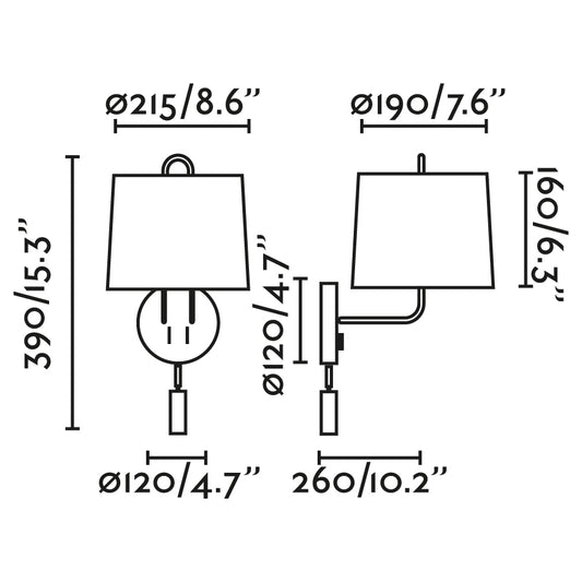 Plano con medidas de Aplique de Pared con Lector LED Montreal Cromo y Pantalla Blanca FARO · Ref. 24033-01
