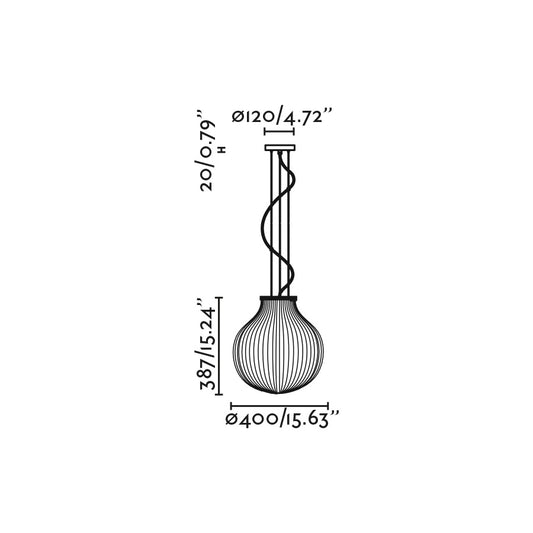 Plano con medidas de Lámpara Colgante Isabelle 400 cm Vidrio Opal Blanco Faro · Ref. 28301