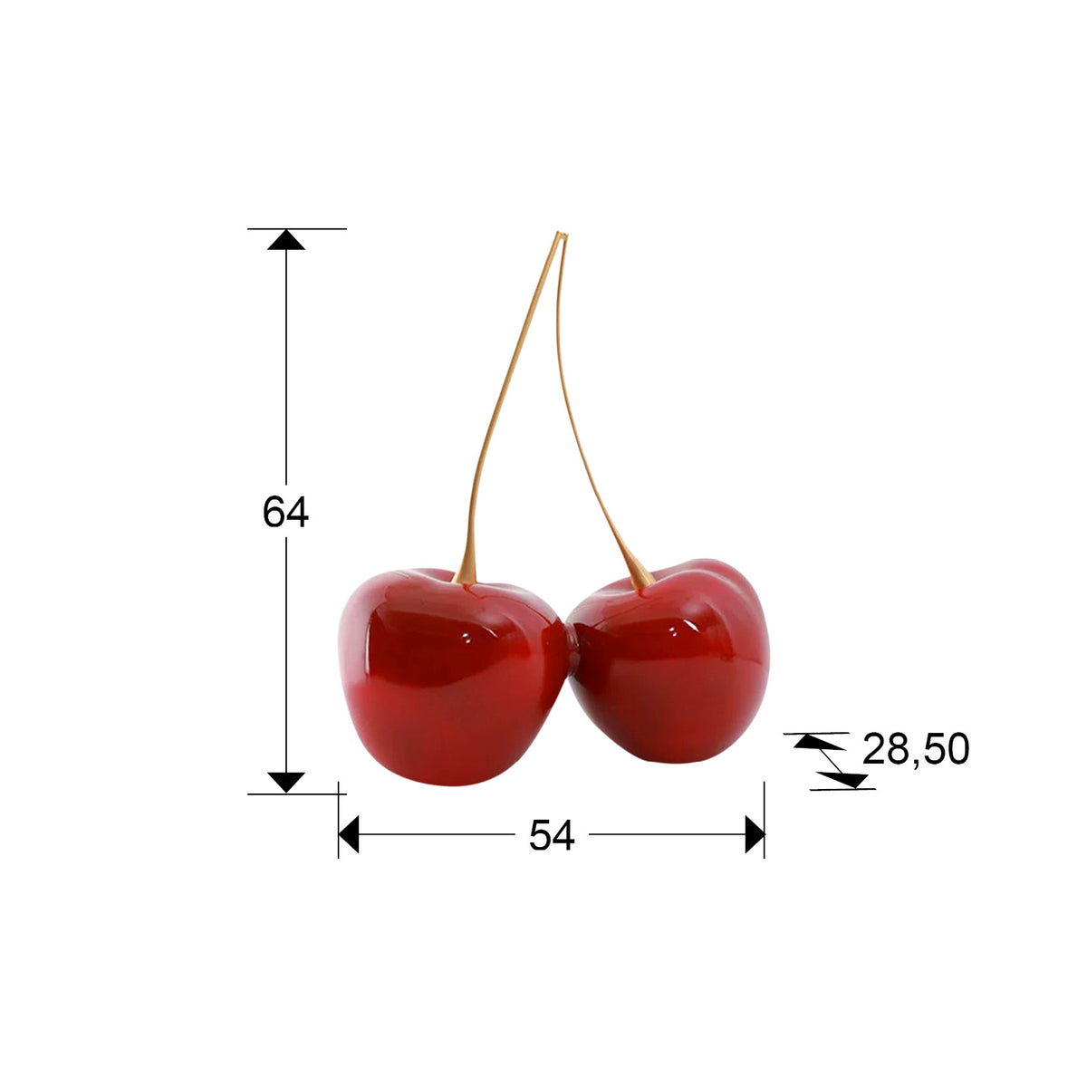 Plano con medidas de Figura Decorativa Cerezas 64 cm Rojo Resina Schuller
