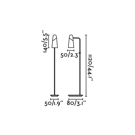 Plano con medidas de Lámpara de Pie LAO 122 cm Negro Mate Minimalista FARO