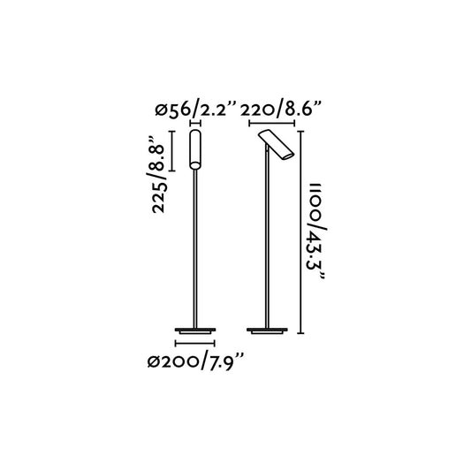 Plano con medidas de Lámpara de Pie Link Bronce 110 cm Diseño Estudi Ribaudí Faro · Ref. 29899