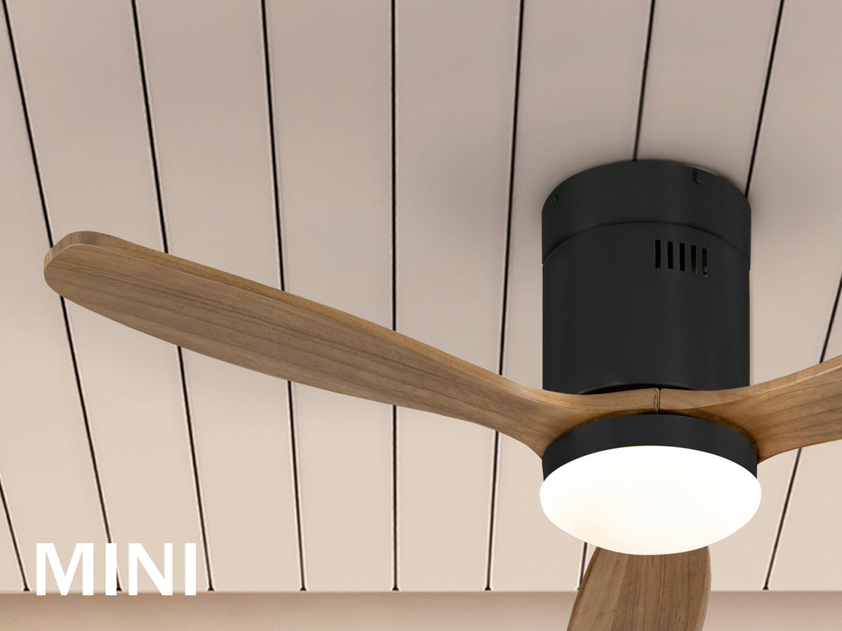 Ventilador de Techo con Luz Siroco LED Dimable Negro y Nogal Schuller en ambiente decorado | Schuller