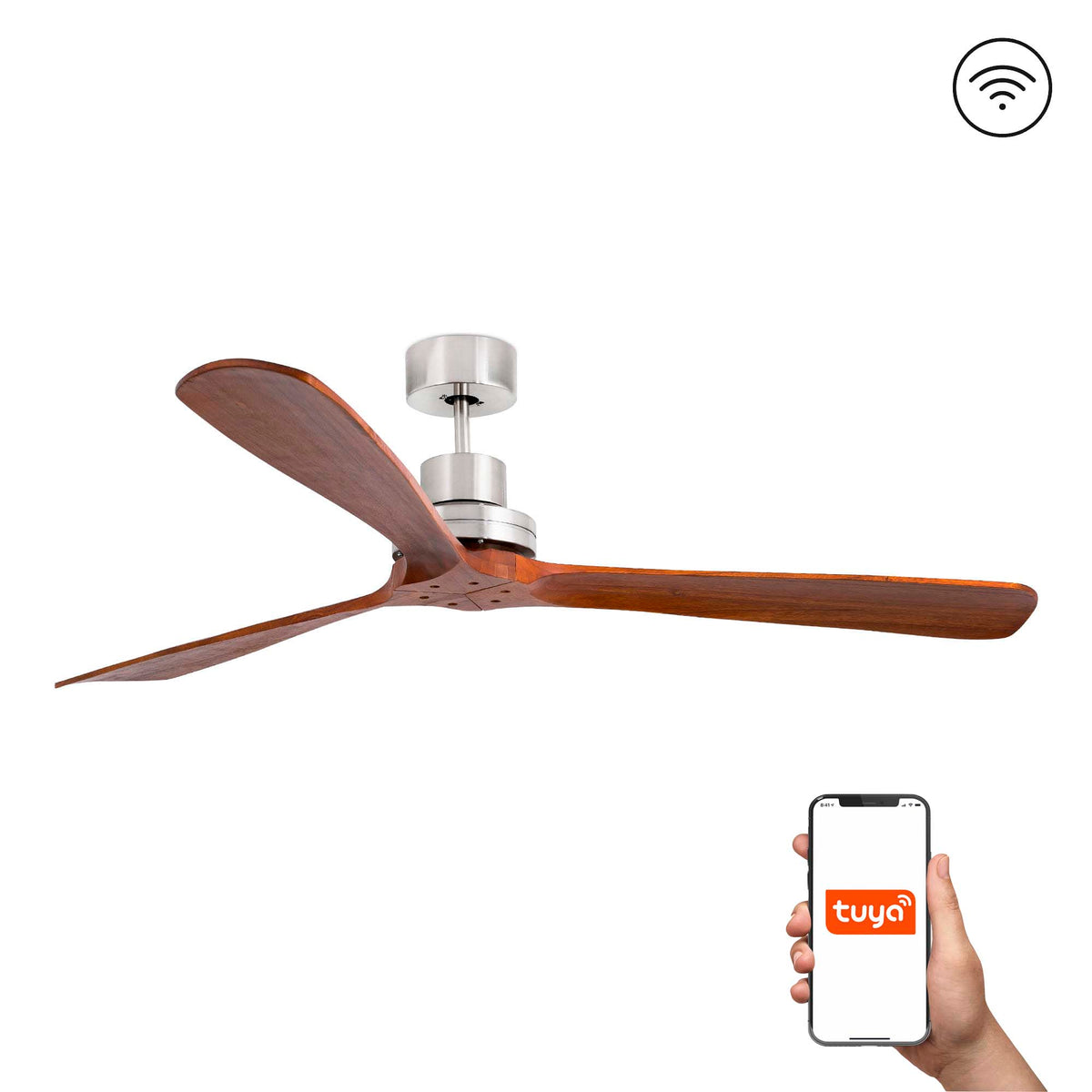 Ventilador Techo Smart LANTAU XL Níquel Mate Nogal FARO 33464DCWT · Ref. 33464DCWT