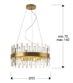 Plano con medidas de Lámpara de Techo Colgante Grace 14 Luces Oro Cepillado Schuller