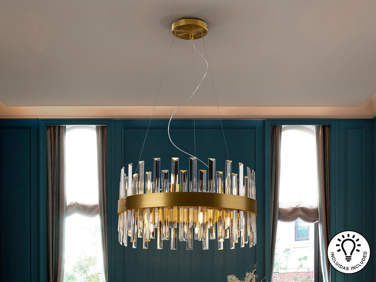 Lámpara de Techo Colgante Grace 14 Luces Oro Cepillado Schuller en ambiente decorado | Schuller