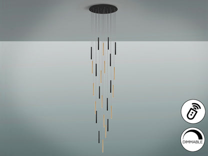Lámpara Colgante LED Varas 25 Luces 125W Oro y Negro Schuller en ambiente decorado | Schuller