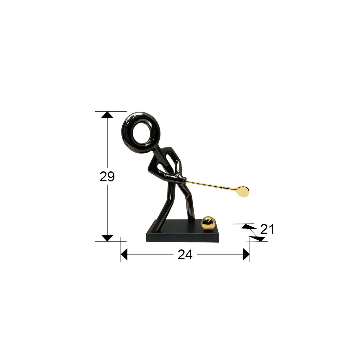 Plano con medidas de Figura Decorativa Jugador de Golf 29 cm Negro y Dorado Schuller
