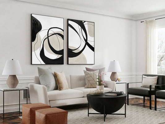 Cuadro Pintura Acrílica Actio II 80x120 cm Marco Negro Schuller en ambiente decorado | Schuller