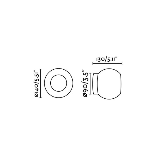 Plano con medidas de Aplique de Baño LED MOY 140 mm Bronce Diseño Nahtrang Faro · Ref. 40092