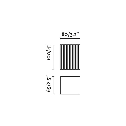 Plano con medidas de Aplique de Pared LUNE Cuadrado Estriado Blanco 8 W FARO · Ref. 40534
