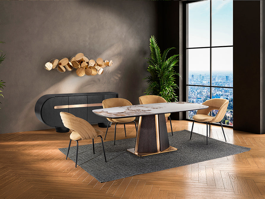 Mesa de Comedor Luca 200 cm Roble Oscuro con Tapa de Mármol Schuller - vista principal | Schuller