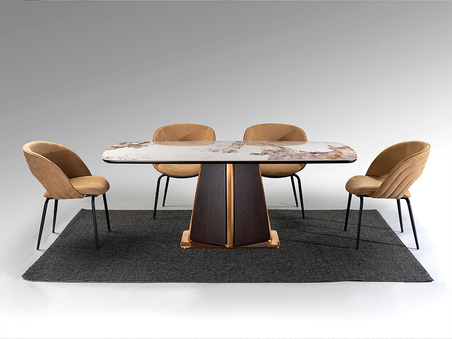 Mesa de Comedor Luca 200 cm Roble Oscuro con Tapa de Mármol Schuller en ambiente decorado | Schuller