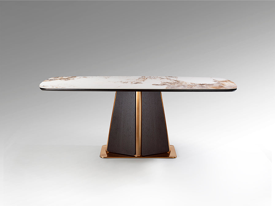 Mesa de Comedor Luca 200 cm Roble Oscuro con Tapa de Mármol Schuller en ambiente decorado | Schuller