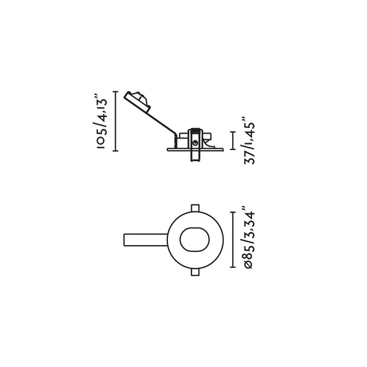 Plano con medidas de Empotrable Pinhole Orientable NIVA Blanco GU10 FARO · Ref. 43427